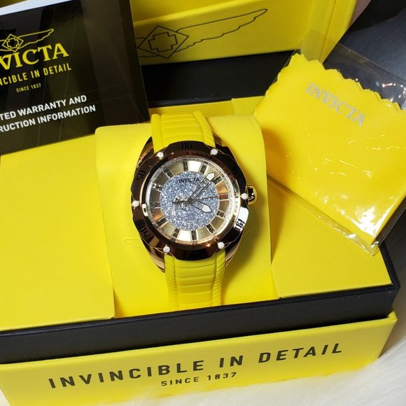 Invicta Watch Stainless Steel Silicone Gold Yellow Women Accessories Watch - Picture 2 of 16